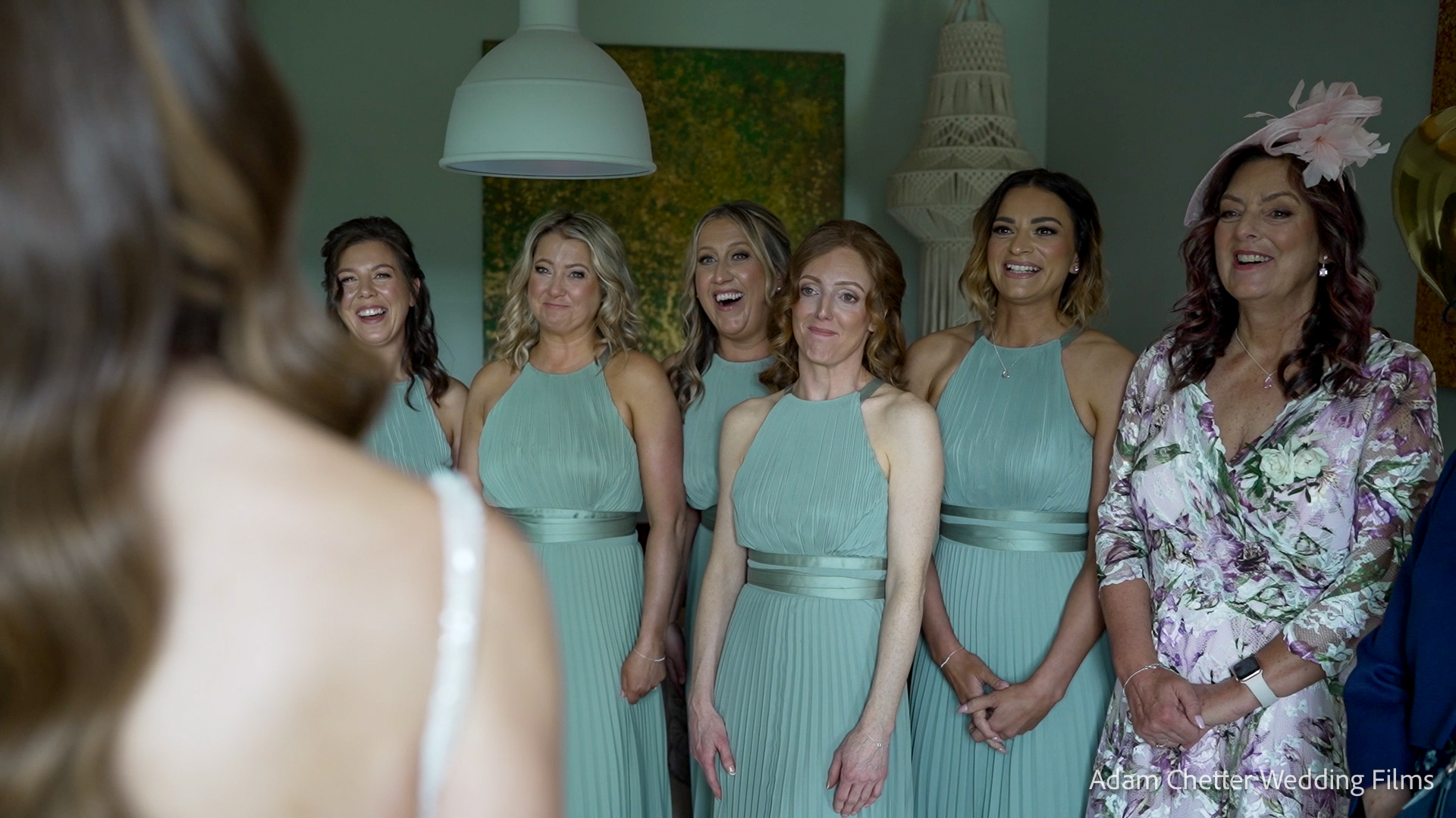 Bridesmaids Happy Seeing Bride In Wedding Dress