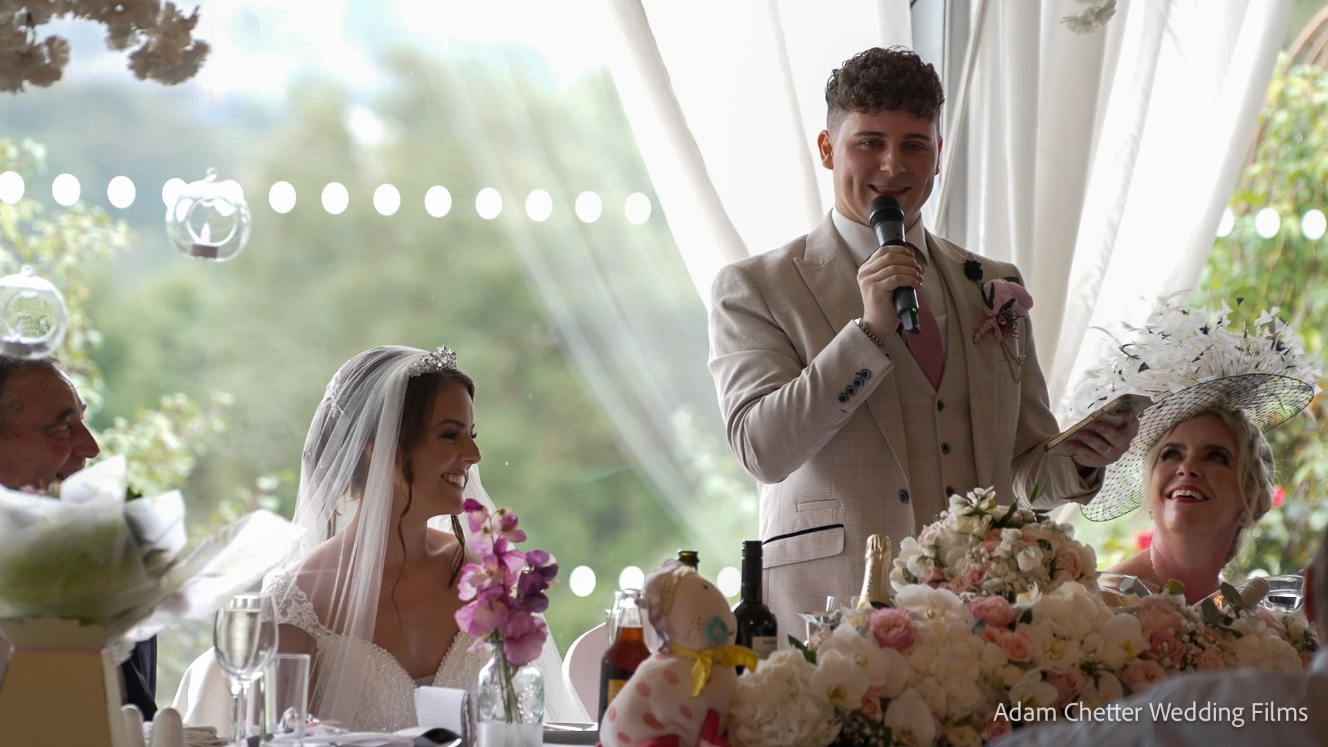 Groom Brandon Holding Mic Giving Speech Groom Brandon Holding Mic Giving Speech