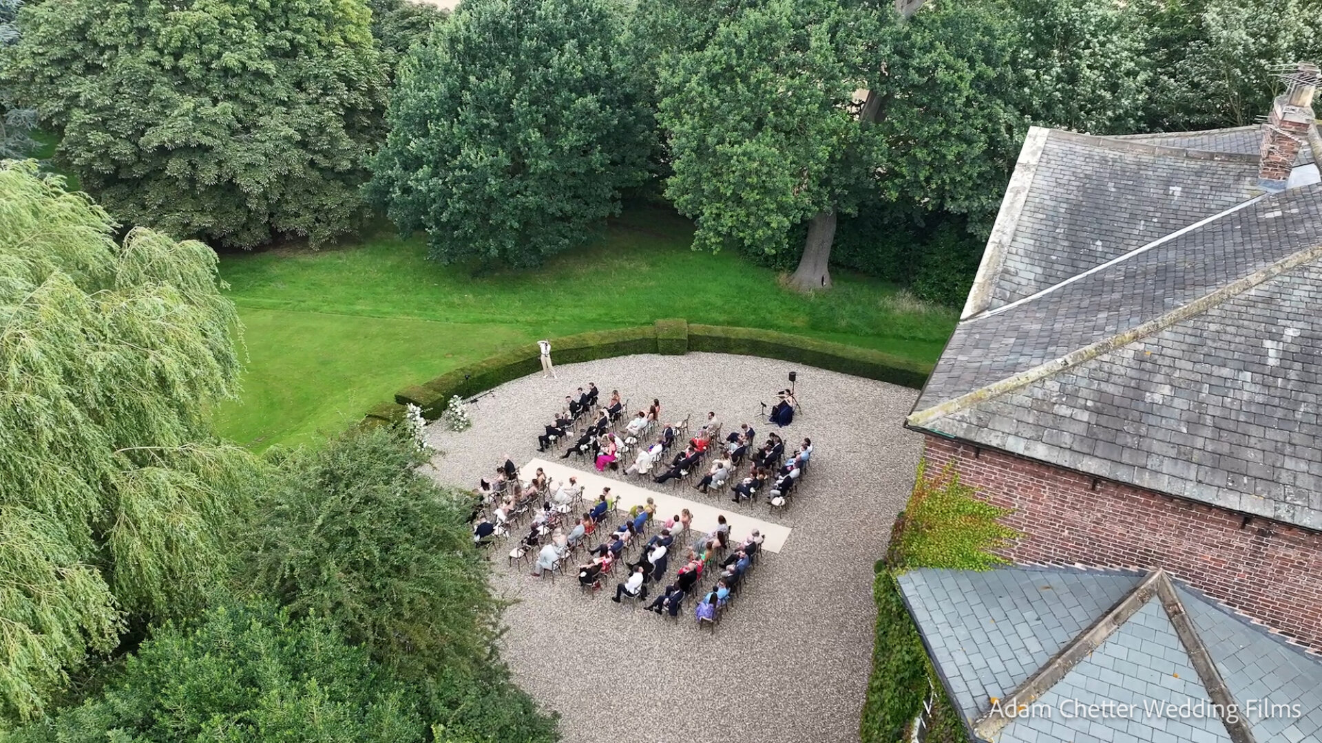 Guests Seated For Wootton Hall Outdoor Wedding Ceremony