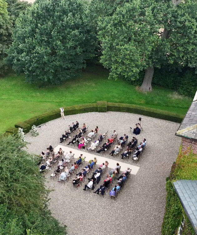Guests Seated For Wootton Hall Outdoor Wedding Ceremony