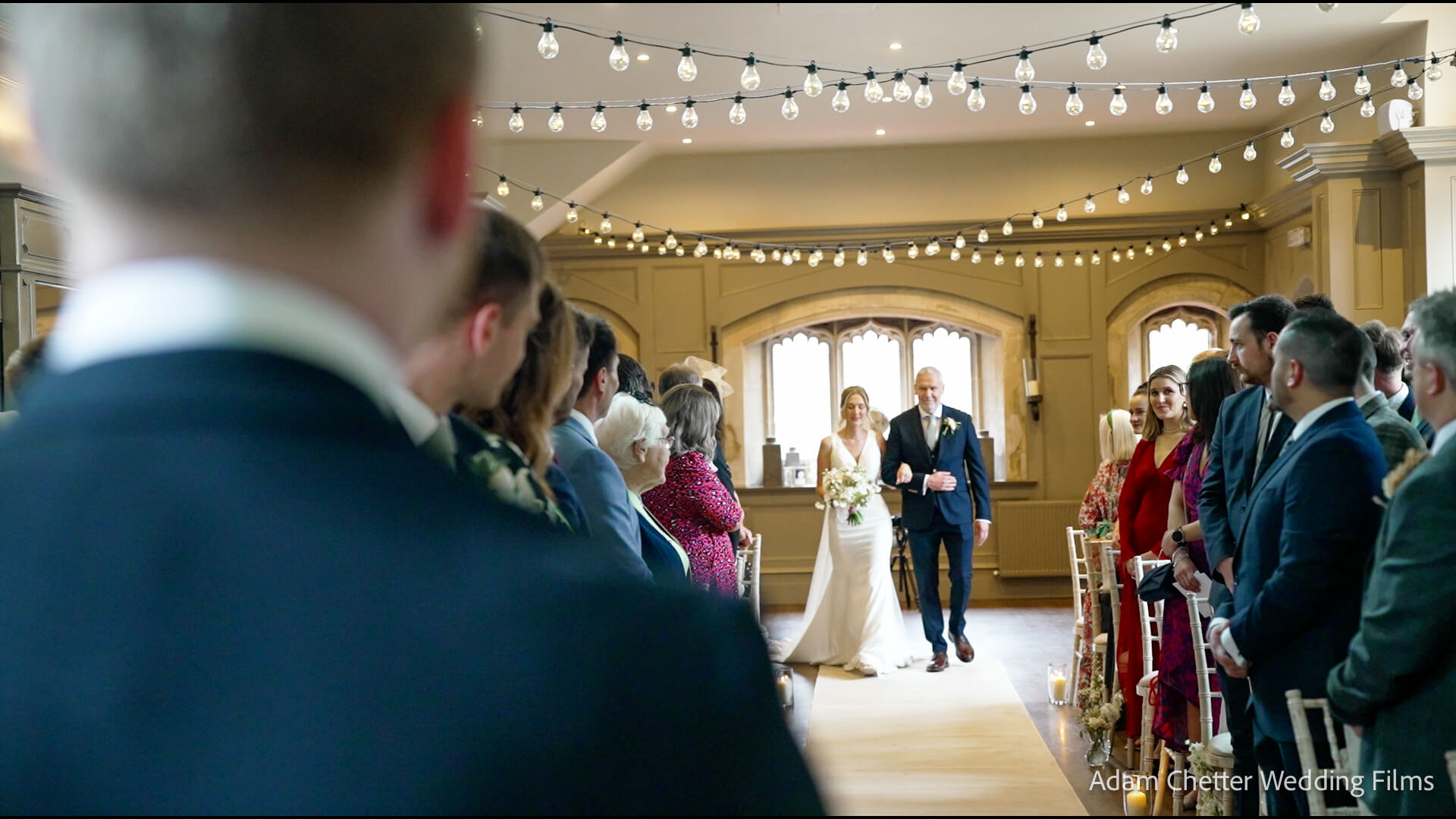 Bride Walks Down Aisle At Ellingham Hall With Father