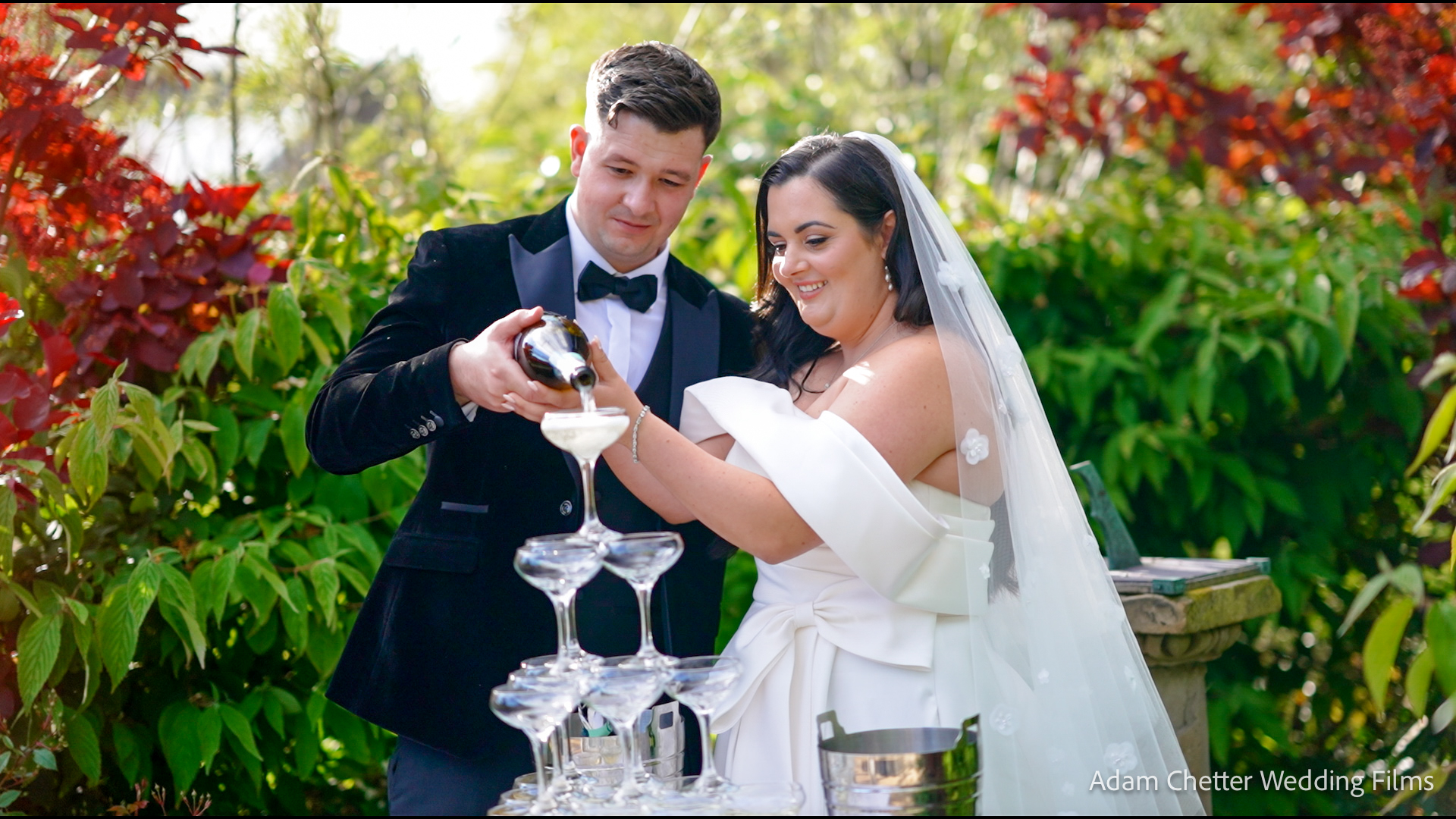 Bride and Groom Pour Confetti