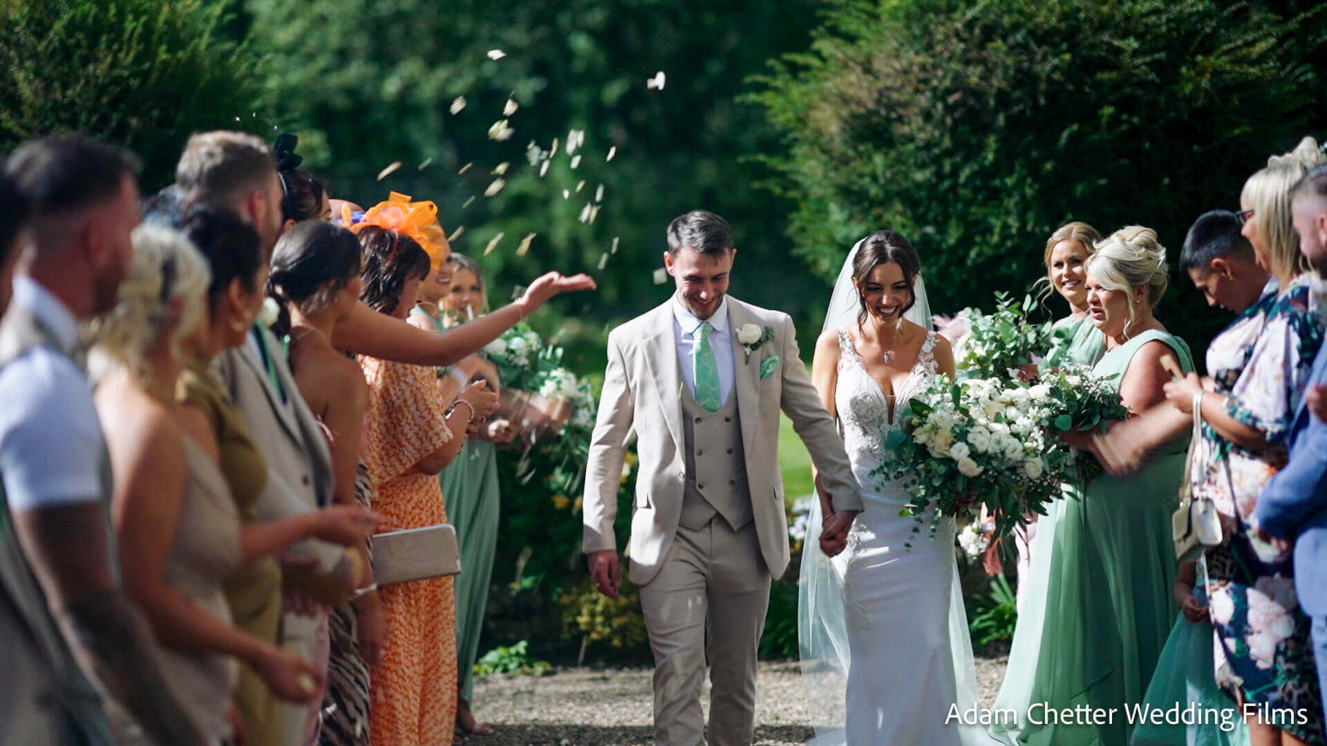 Bride and Groom Showered With Confetti at Wedding