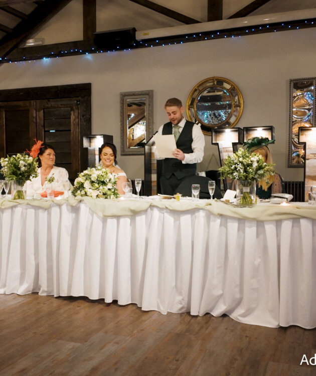 Wedding Breakfast At The Top Table In Old Barn