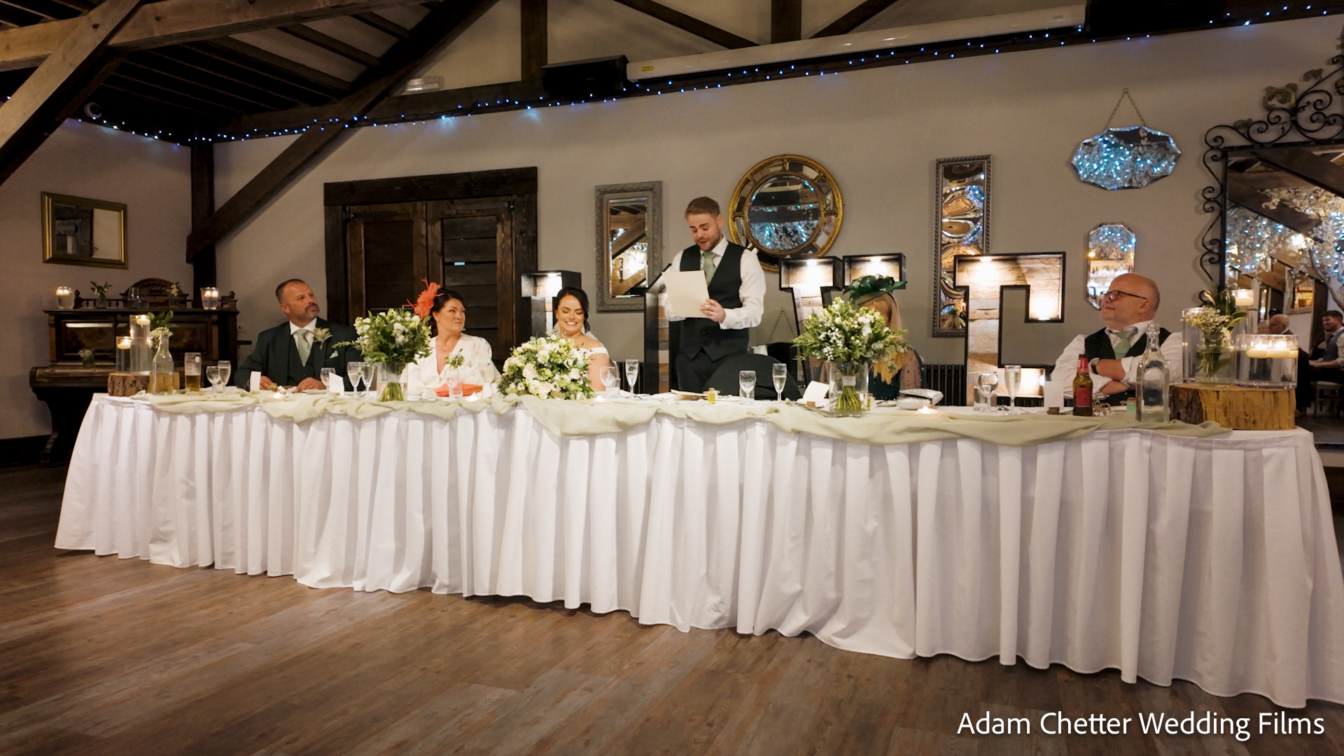Wedding Breakfast At The Top Table In Old Barn